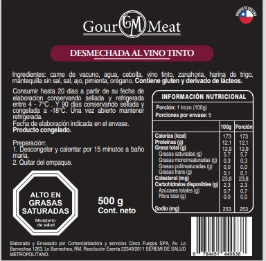 DESMECHADA AL VINO TINTO 500 grs